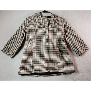 Volcom Jacket Womens Small Multi Check‎ Long Sleeve Pockets Hooded Button Front